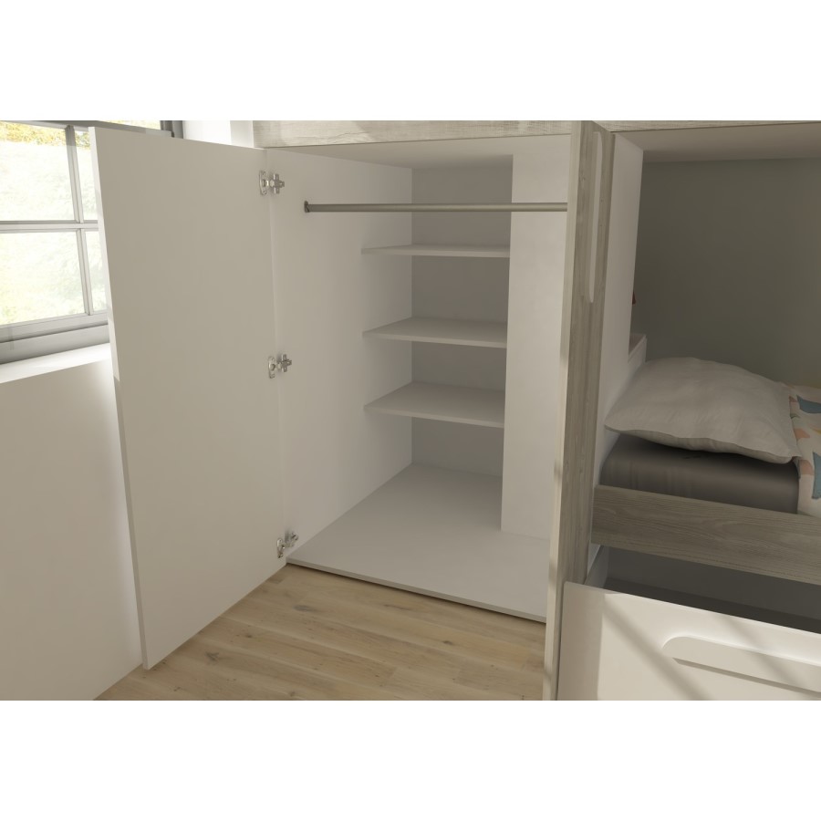 White and Oak Bunk Bed with Wardrobe and Storage Drawers - Barca - Kids Avenue