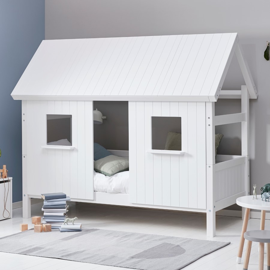 White Wooden House Cabin Bed - Nordic - Kids Avenue