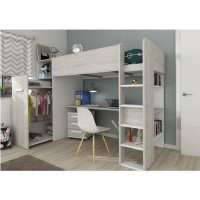High Sleeper Loft Bed with Desk and Wardrobe in White Oak - Tarragona - Kids Avenue  High Sleeper Loft Bed with Desk and Wardrobe in White Oak - Tarragona - Kids Avenue