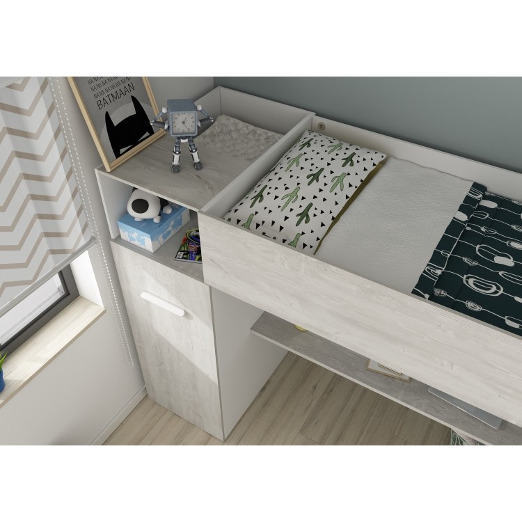 High Sleeper Loft Bed with Desk and Wardrobe in White Oak - Tarragona - Kids Avenue 