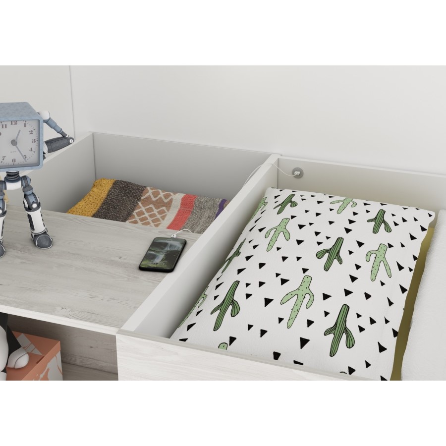 High Sleeper Loft Bed with Desk and Wardrobe in White Oak - Tarragona - Kids Avenue