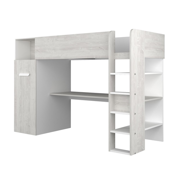 High Sleeper Loft Bed with Desk and Wardrobe in White Oak - Tarragona - Kids Avenue 