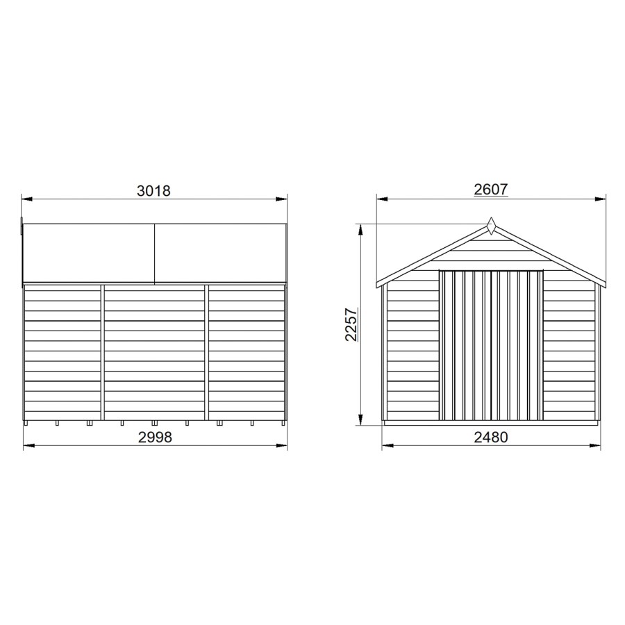 Forest Overlap Pressure Treated 10x8 Apex Shed - Double Door No Windows