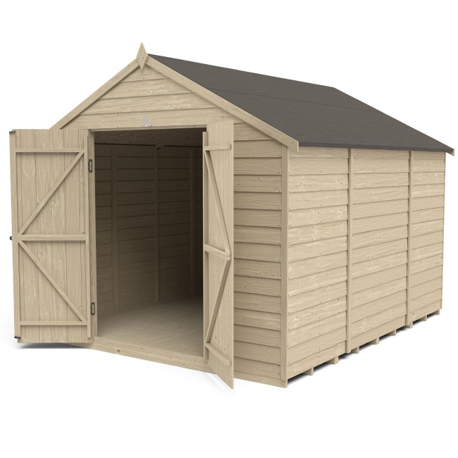 Forest Overlap Pressure Treated 10x8 Apex Shed - Double Door No Windows