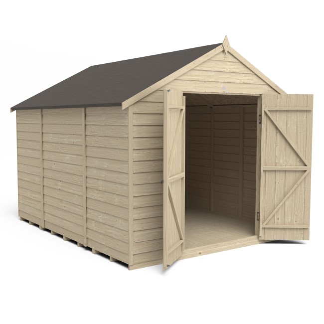 Forest Overlap Pressure Treated 10x8 Apex Shed - Double Door No Windows