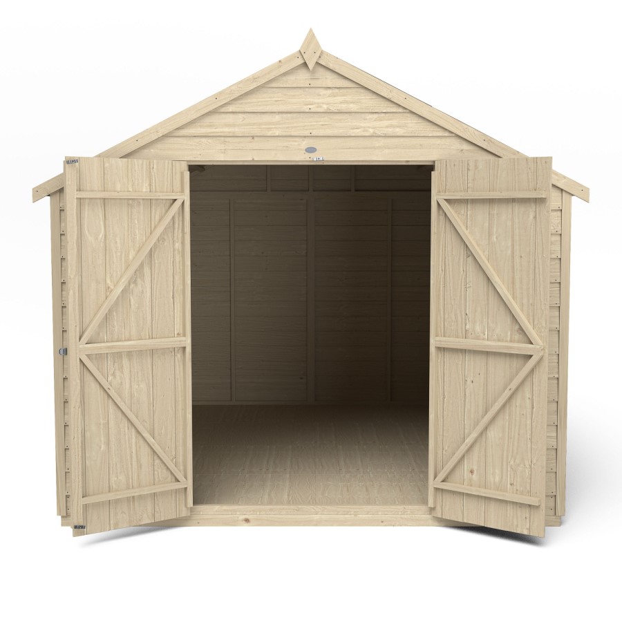 Forest Overlap Pressure Treated 10x8 Apex Shed - Double Door No Windows