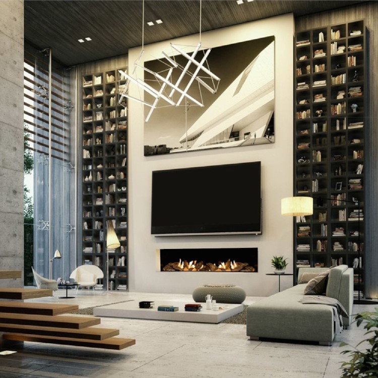 Black 39inch Inset Gas Media Wall Fireplace - Sirocco Fires Lux 1000