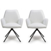 Set of 2 Cream Boucle Dining Chairs - Alva 