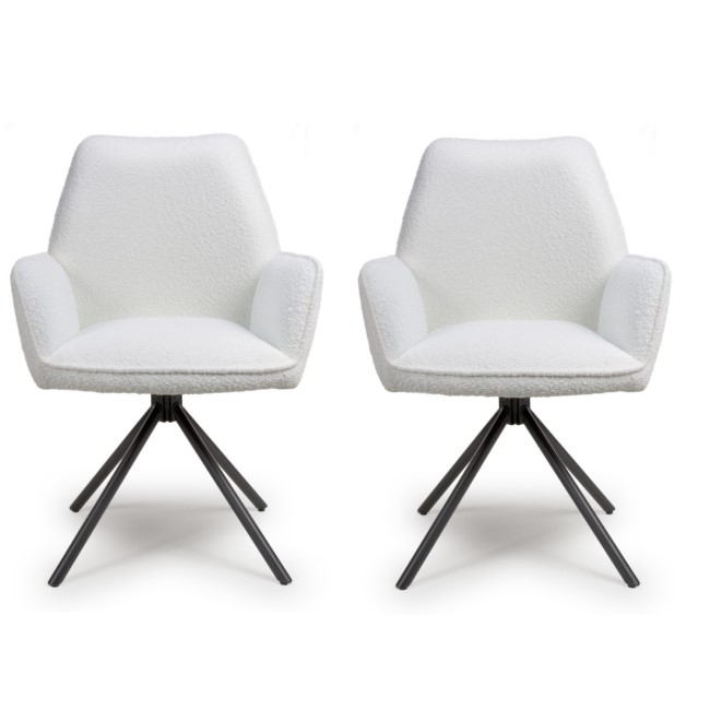 Set of 2 Cream Boucle Dining Chairs - Alva 