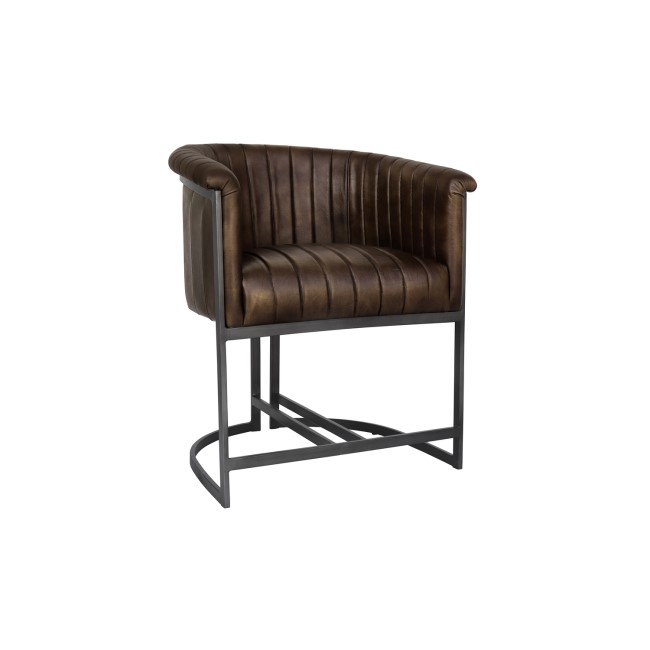 Real Leather & Iron Classic Tub Dining Chair - Brown