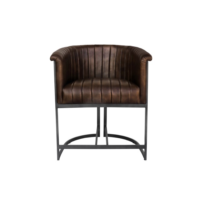 Real Leather & Iron Classic Tub Dining Chair - Brown