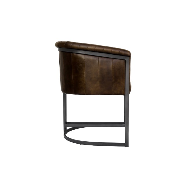 Real Leather & Iron Classic Tub Dining Chair - Brown