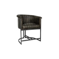 Real Leather & Iron Classic Tub Dining Chair - Dark Grey