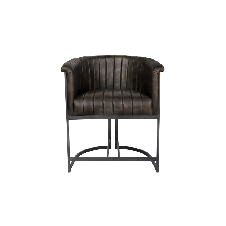 Real Leather & Iron Classic Tub Dining Chair - Dark Grey