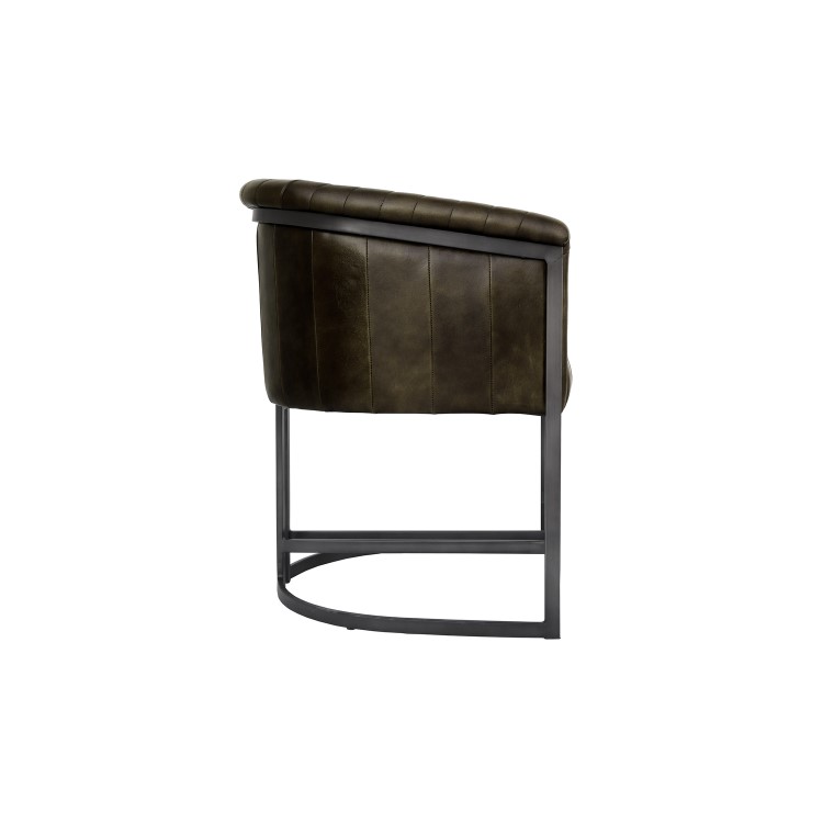 Real Leather & Iron Classic Tub Dining Chair - Dark Grey