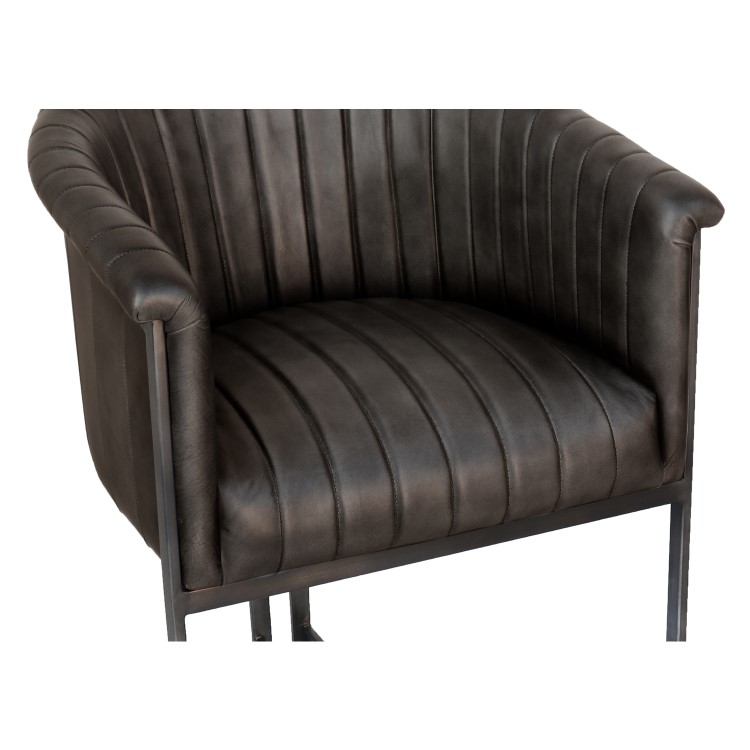 Real Leather & Iron Classic Tub Dining Chair - Dark Grey