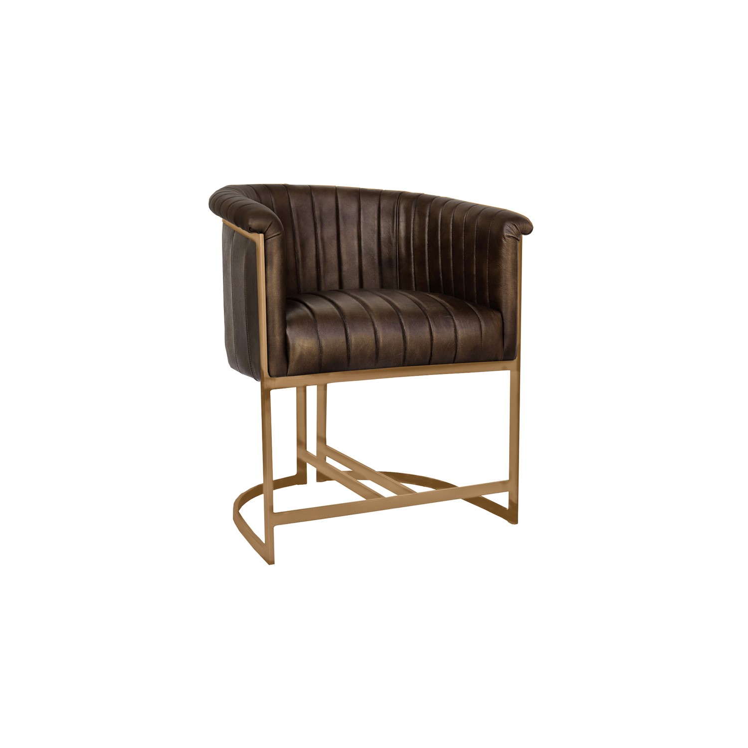 Photo of Real leather & gold metal frame tub dining chair - brown