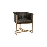 Real Leather & Gold Metal Frame Tub Dining Chair - Dark Grey