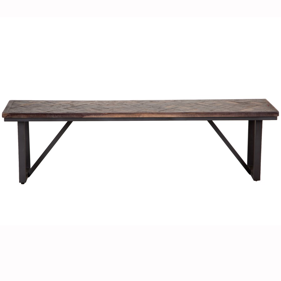 Large Industrial Style Teak & Iron Dining Bench 1.6m