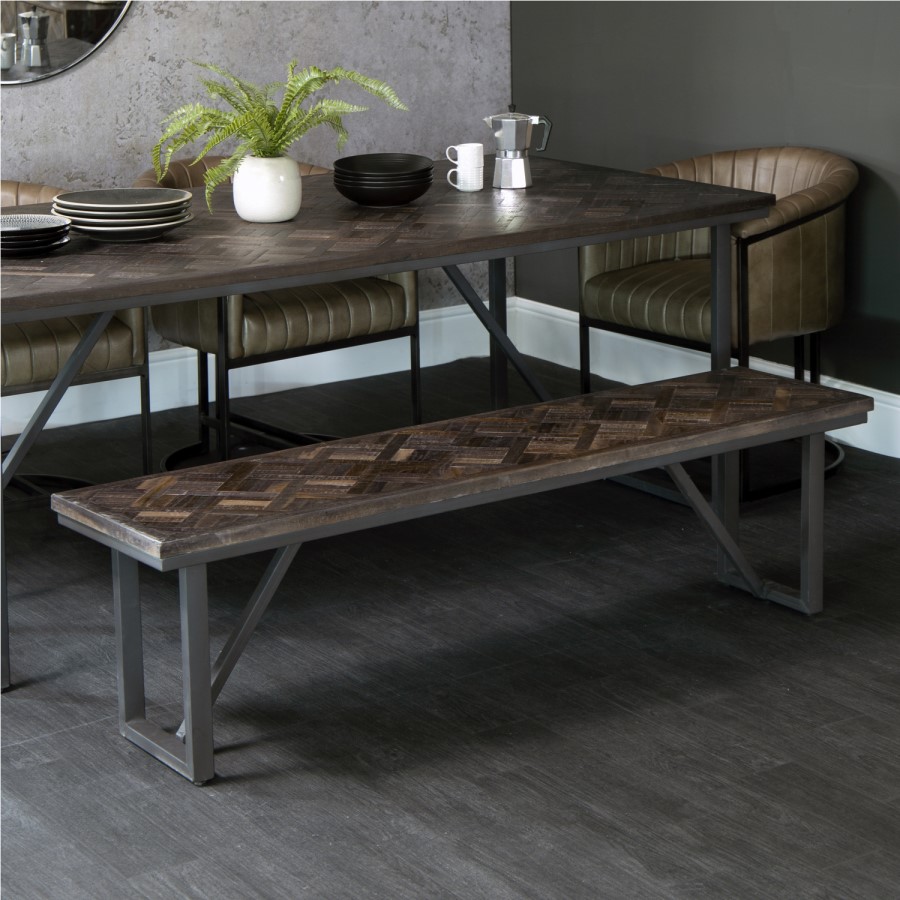 Large Industrial Style Teak & Iron Dining Bench 1.6m