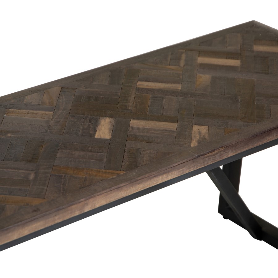 Large Industrial Style Teak & Iron Dining Bench 1.6m