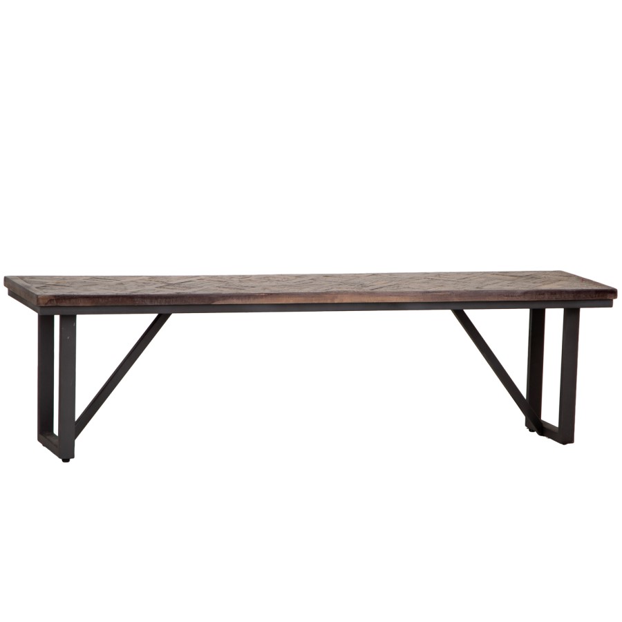 Large Industrial Style Teak & Iron Dining Bench 1.6m
