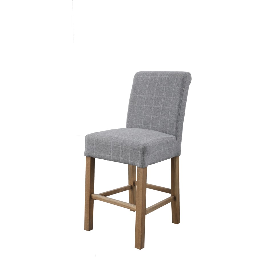 Check Grey Fabric Bar Stool