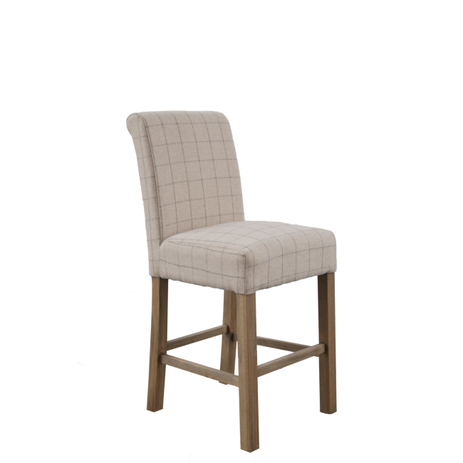 Check Beige Fabric Bar Stool