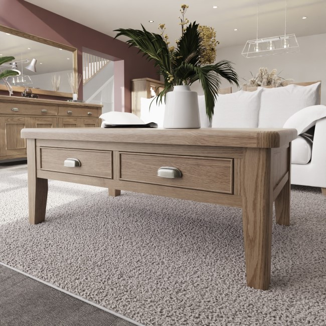 Rectangular Oak Coffee Table with Storage - Pegasus