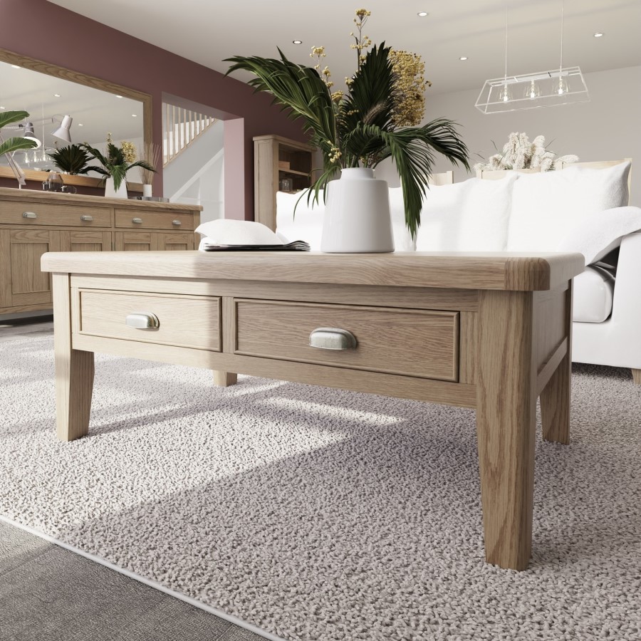 Rectangular Oak Coffee Table with Storage - Pegasus