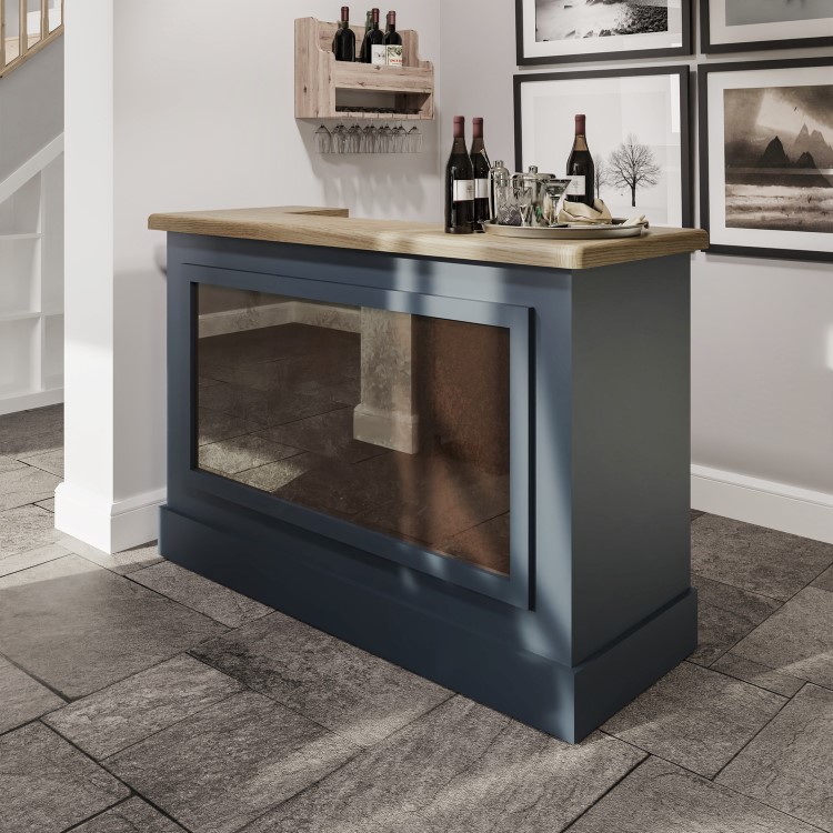 Oak & Blue Bar with Wine Rack