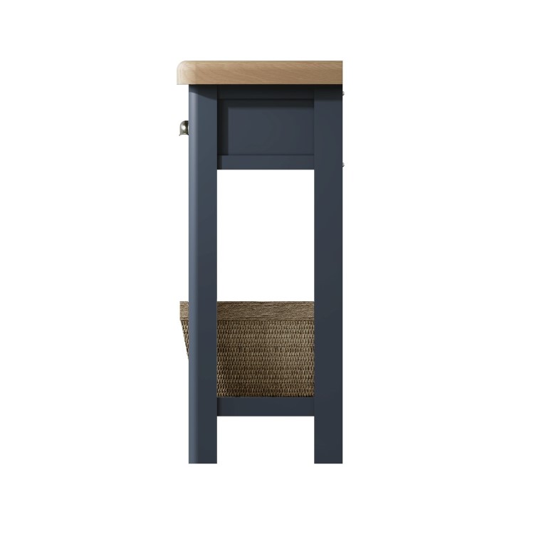 Oak & Blue Console Table with Wicker Baskets