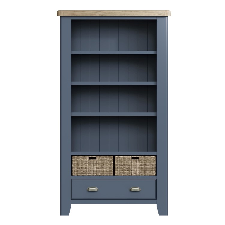 Oak & Blue Large Bookcase with Wicker Baskets