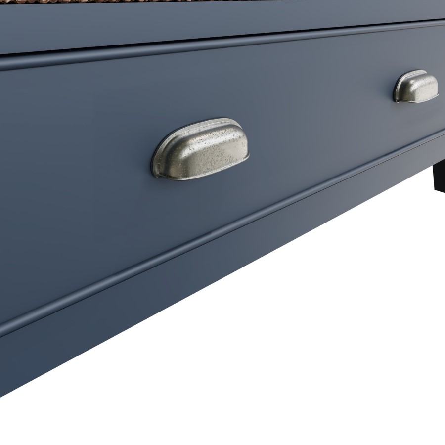 Oak & Blue Large Bookcase with Wicker Baskets