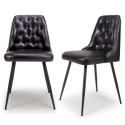 FOL105389 Set of 2 Real Leather Black Dining Chair with Quilted Back - Jaxson