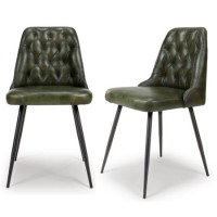 Set Of 2 Real Leather Green Dining Chair with Quilted Back - Jaxson Set Of 2 Real Leather Green Dining Chair with Quilted Back - Jaxson