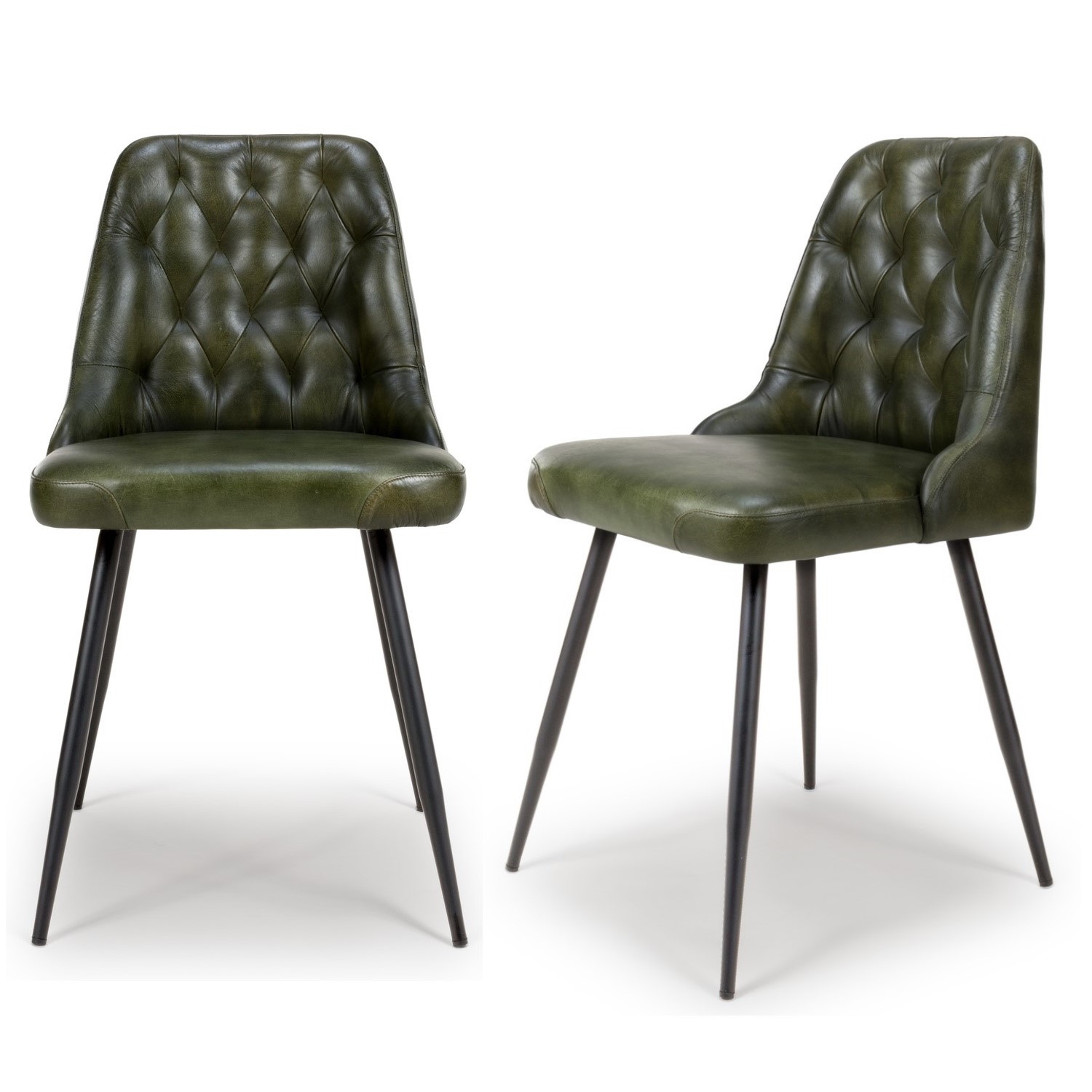 Photo of Set of 2 real leather green dining chair with quilted back - jaxson