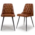 FOL105391 Set Of 2 Real Leather Tan Dining Chair with Quilted Back - Jaxson