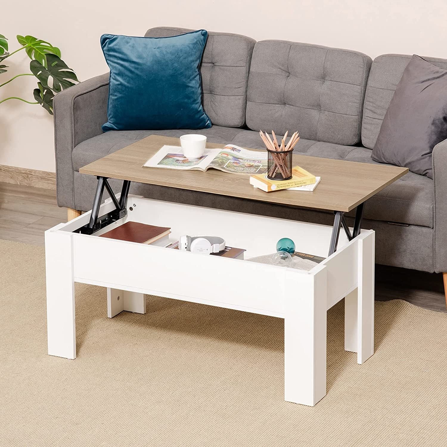 Rectangular White Wooden Lift Top Coffee Table with Storage - Ryder ...