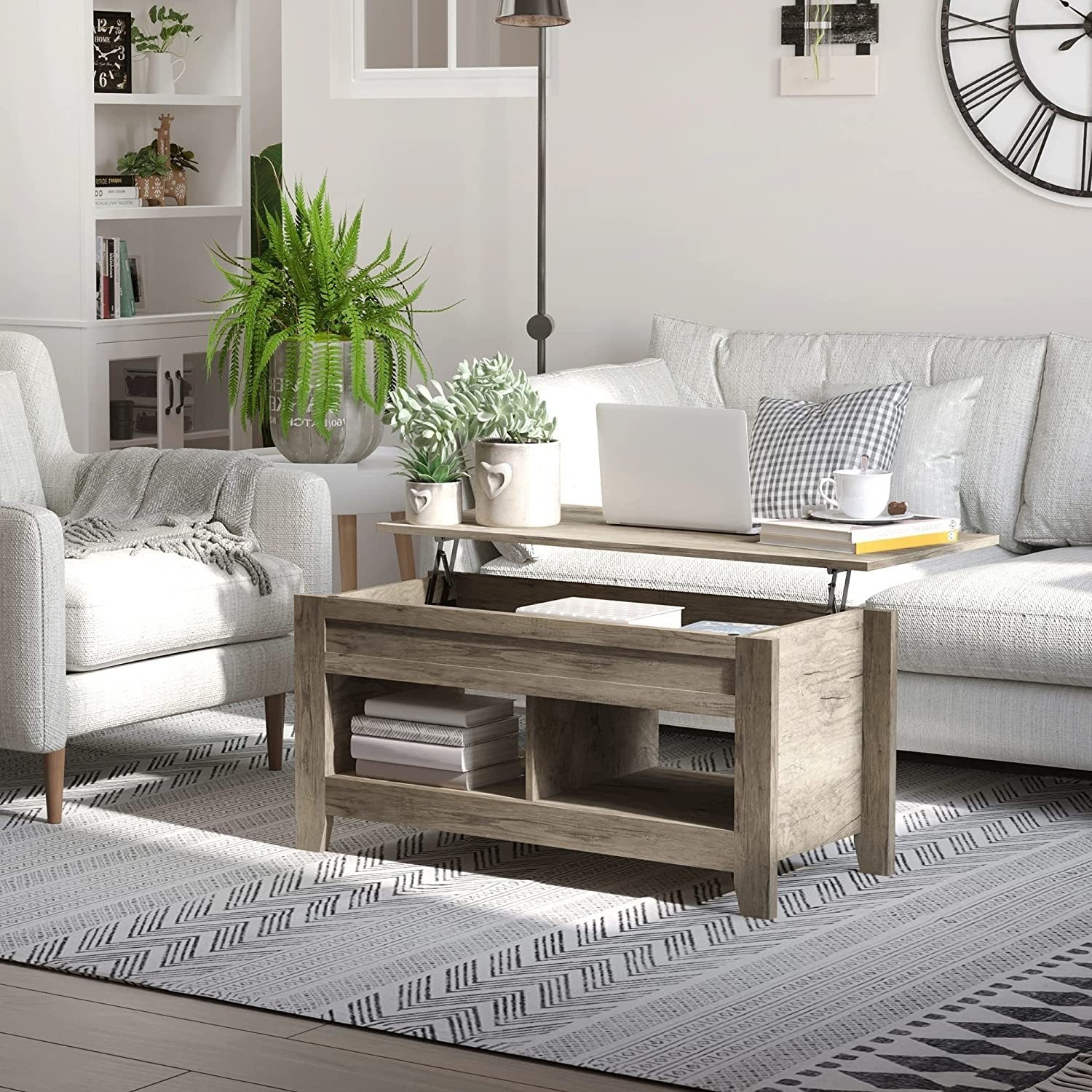 Rectangular Oak Lift Top Coffee Table with Storage - Ryder - Furniture123