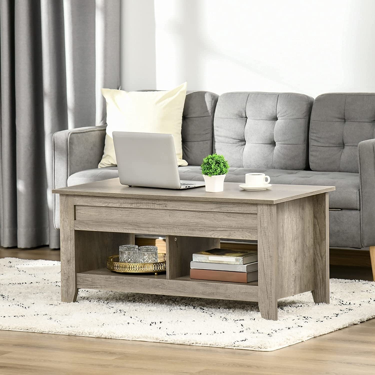 Rectangular Oak Lift Top Coffee Table with Storage - Ryder - Furniture123