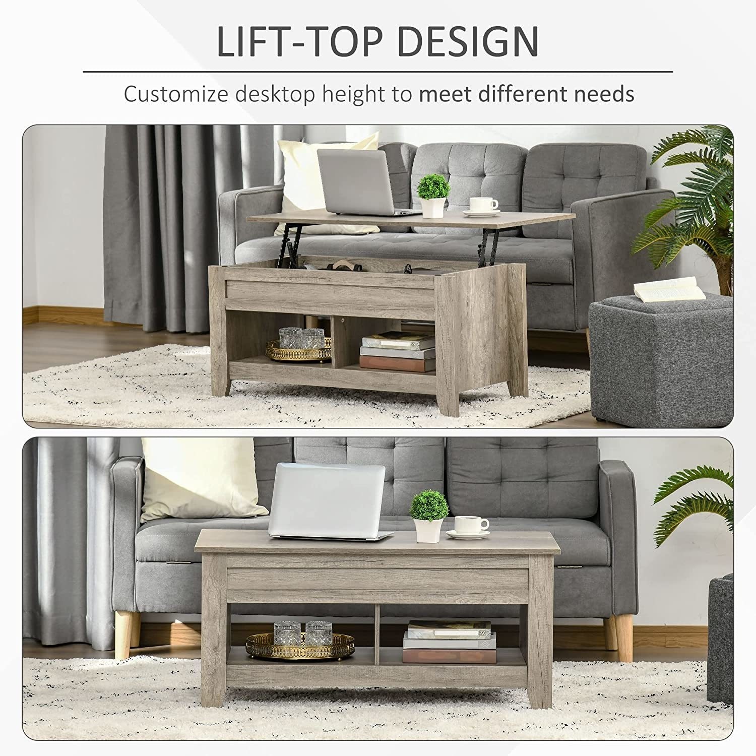 Rectangular Oak Lift Top Coffee Table with Storage - Ryder - Furniture123