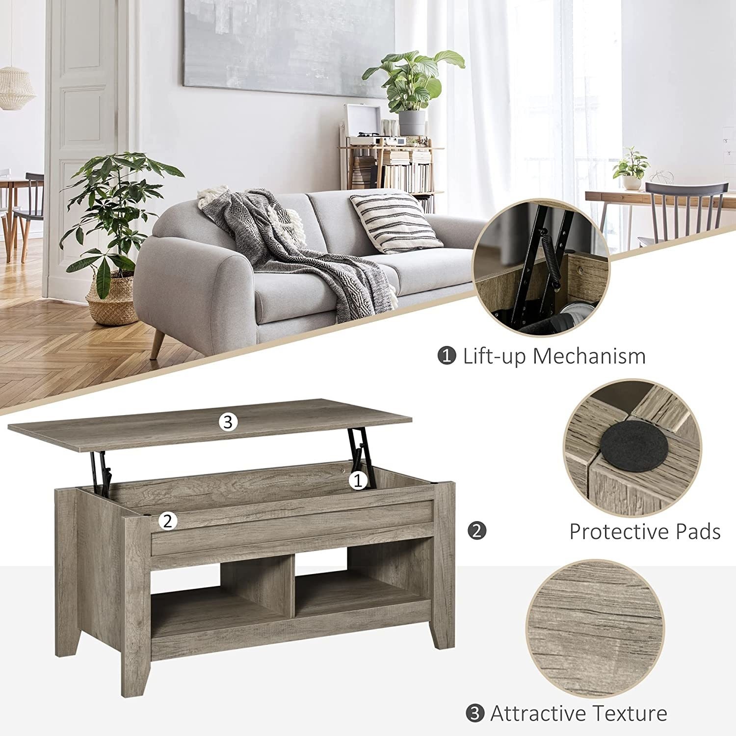 Rectangular Oak Lift Top Coffee Table with Storage - Ryder - Furniture123