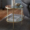 FOL105405 Round Gold Glass Top Side Table with Storage - Hudson