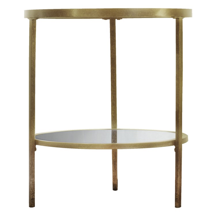 Round Gold Glass Top Side Table with Storage - Hudson