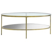 Oval Gold Glass Top Coffee Table with Storage - Hudson