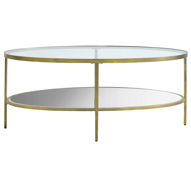 ONLY OPENED - Oval Gold Glass Top Coffee Table with Storage - Hudson