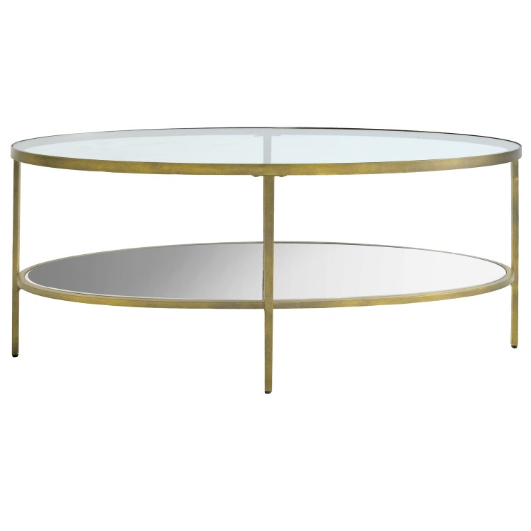 Oval Gold Glass Top Coffee Table with Storage - Hudson