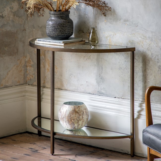 Small Glass Bronze Console Table with Shelf - Hudson