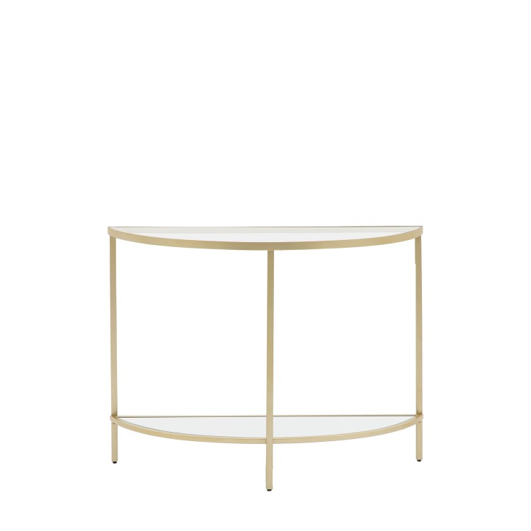 Small Glass Gold Console Table with Shelf - Hudson